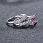 2PC/Set Bridal Rings with Oval Cut Pink Zircon for Women in Rose Gold Color