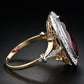 Fashion Jewelry Gorgeous Oval Cut Red Zircon Halo Rings for Women in Gold Color