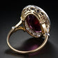 Fashion Jewelry Gorgeous Oval Cut Red Zircon Halo Rings for Women in Gold Color