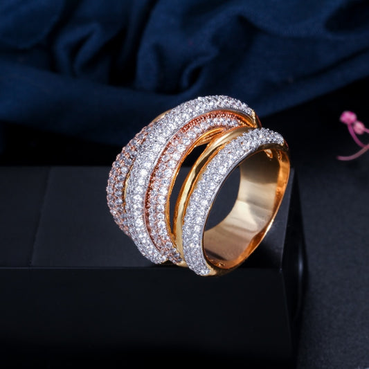 Fashion Jewelry Two Tone Dazzling X Cross Design Cubic Zircon Fashion Ring