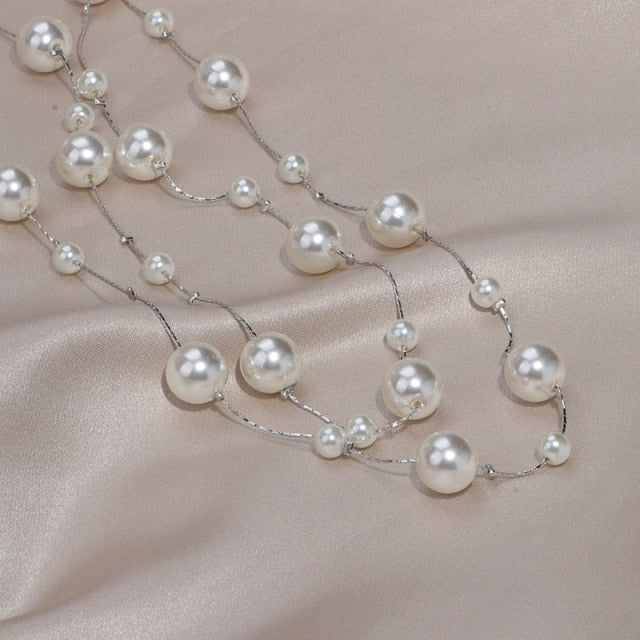Fashion Jewelry Imitation Pearl Long Chains Necklace for Women as Sweater Accessories