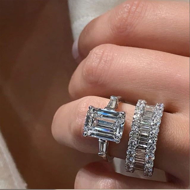 Wedding Jewelry 2Pcs/Set Sparkling Cubic Zircon Bridal Set Rings for Women