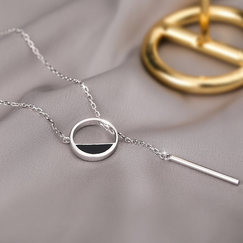 Fashion Jewelry Hollow Black Round Necklace for Women  in 925 Sterling Silver