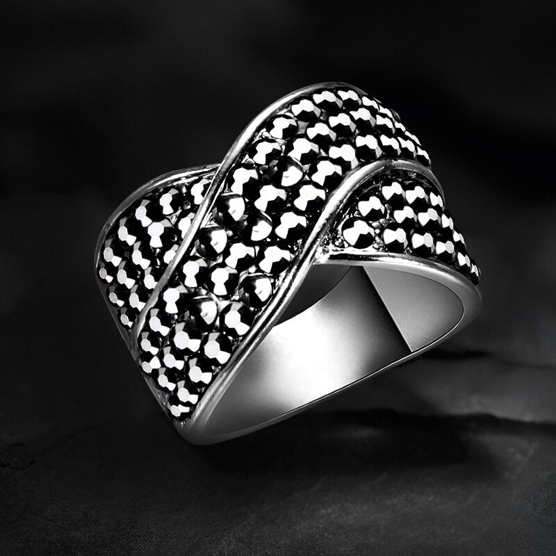 Vintage Jewelry Micro Pave Multilayer Rings For Women with Black Zircon