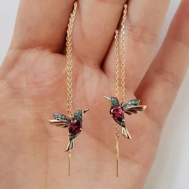 Fashion Jewelry Little Bird Drop Earrings for Women with Zircon in Gold Color