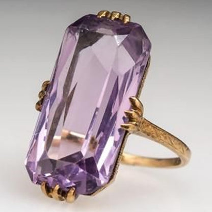 Fashion Jewelry Big Radiant Cut Purple Zircon Cocktail Rings for Women in Gold Color