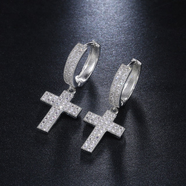 Trendy Jewelry Stylish Cross Drop Earrings for Women with Zircon in Silver Color