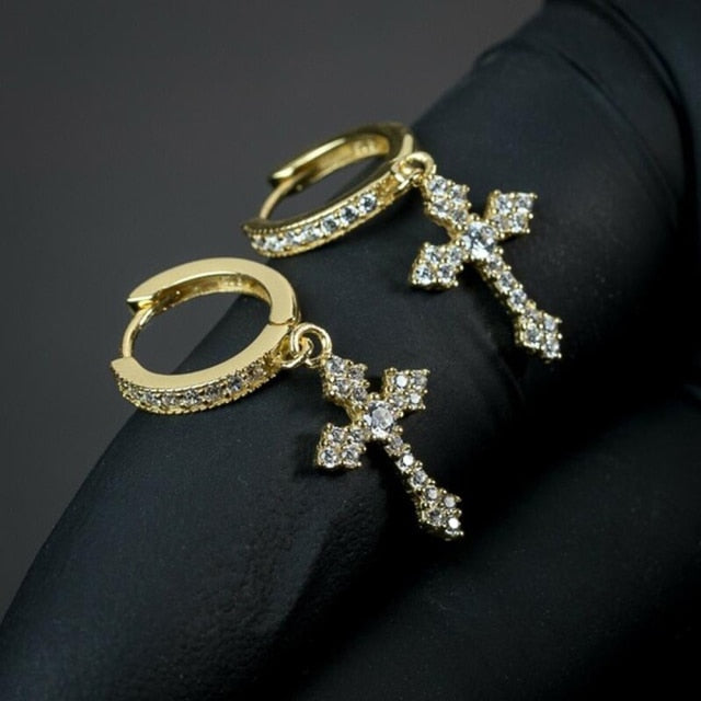 Trendy Jewelry Stylish Cross Drop Earrings for Women with Zircon in Silver Color