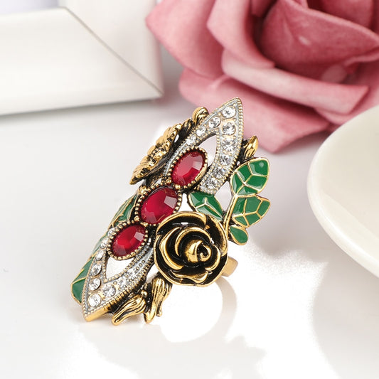 Vintage Jewelry Enamel Rings for Women with Red Zircon in Gold Color