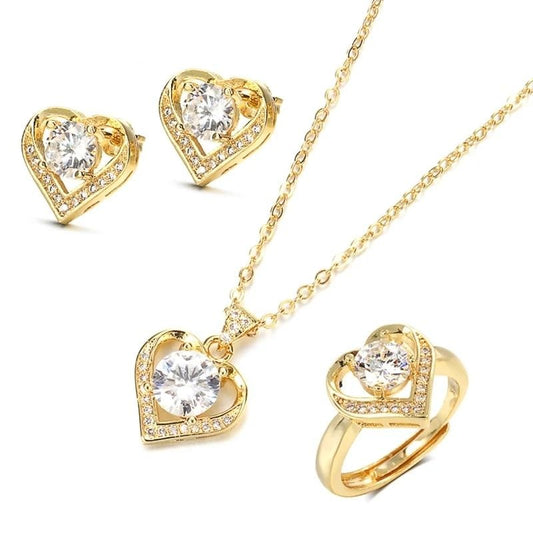 Trendy Jewelry Round Cut Crystal Jewelry Set for a Friend with Zircon in Gold Color