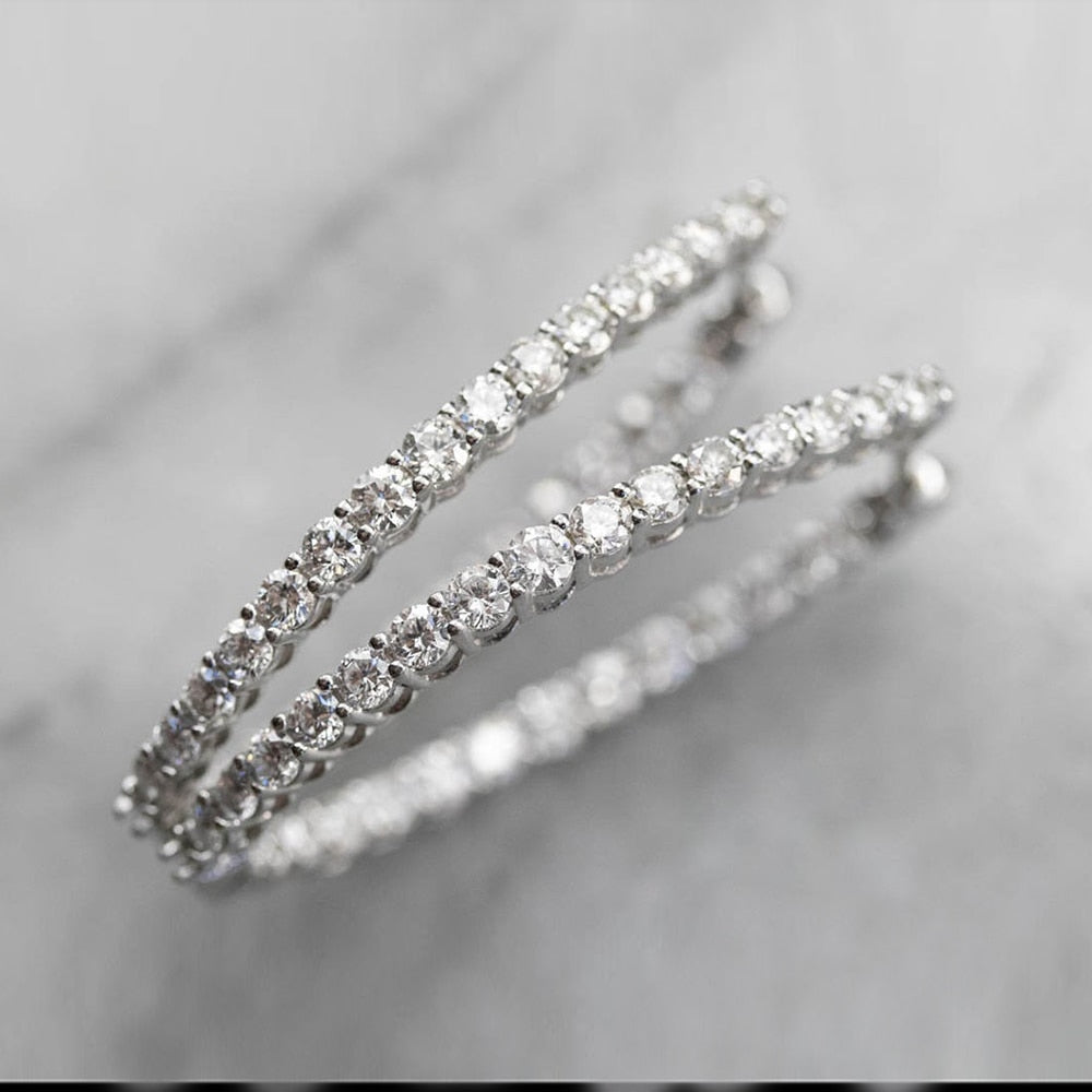 Hip Hop Jewelry Dainty Hoop Earrings for Women with Zircon in Silver Color