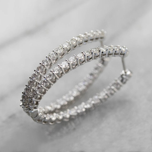 Hip Hop Jewelry Dainty Hoop Earrings for Women with Zircon in Silver Color