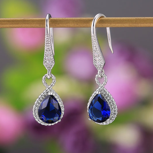 Luxury Jewelry Blue Cubic Zirconia Drop Earrings for Women in Silver Color