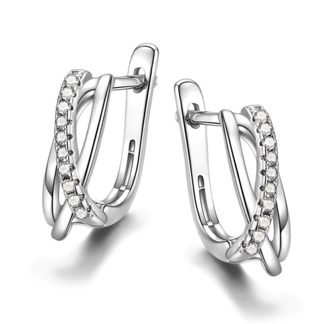 Fashion Jewelry Cross Hoop Earrings for Women with Black Zircon in 925 Sterling Silver