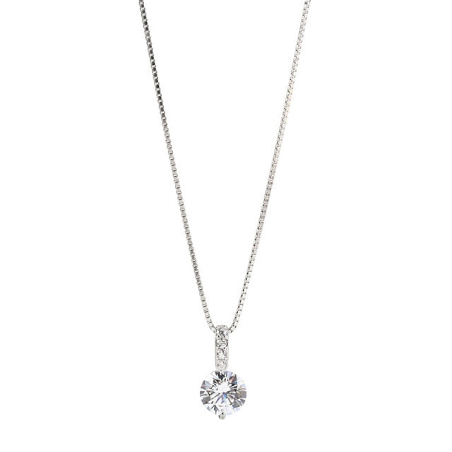 Korean Jewelry Single Zircon Pendant Necklace for Women in 925 Sterling Silver