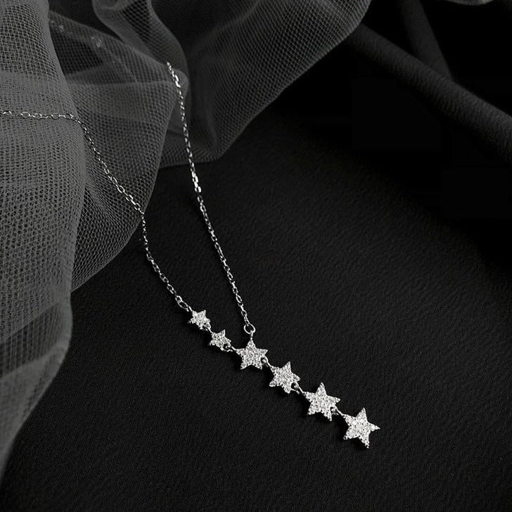 Korean Jewelry Six Stars Pendant Necklace for Women in 925 Sterling Silver