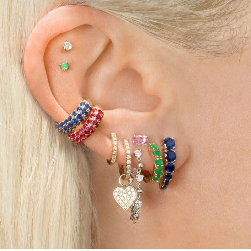 Rainbow Pin Drop Earrings for Women and Girls with Zircon in Gold Color