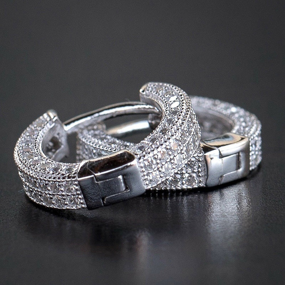 Hip Hop Jewelry Micro Pave Hoop Earrings for Women with Zircon in Silver Color