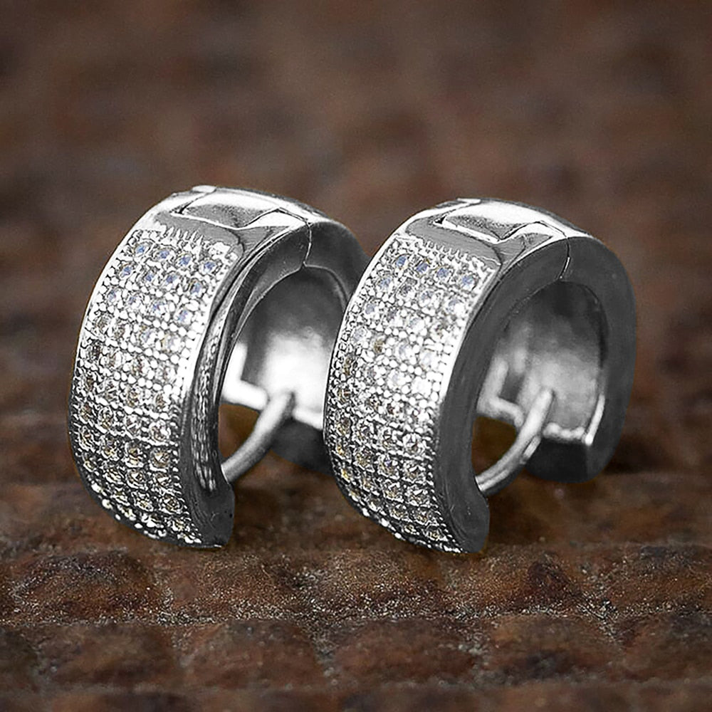 Hip Hop Jewelry 4 Row Micro Pave Hoop Earrings for Party with Zircon in Silver Color