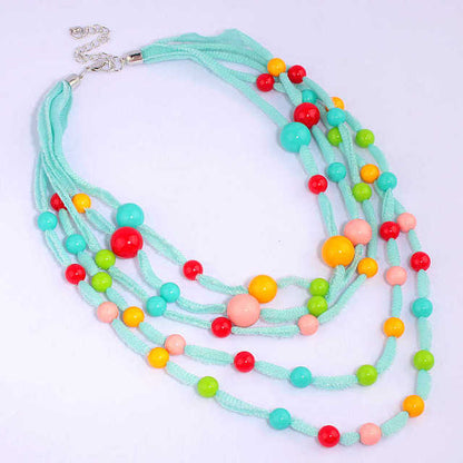 Bohemian Jewelry Multilayer Resin Bead Necklace for Women as Sweater Accessories