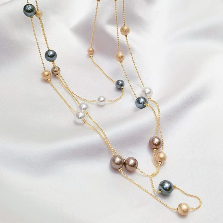 Multilayer Imitation Simulated-pearls Long Chains Necklace for Women as Party Accessories