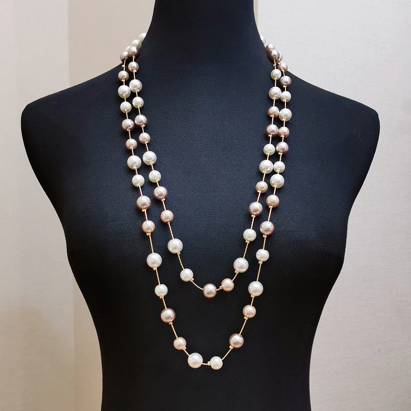 Multilayer Imitation Pearl Long Chains Necklace for Women as Sweater Accessories