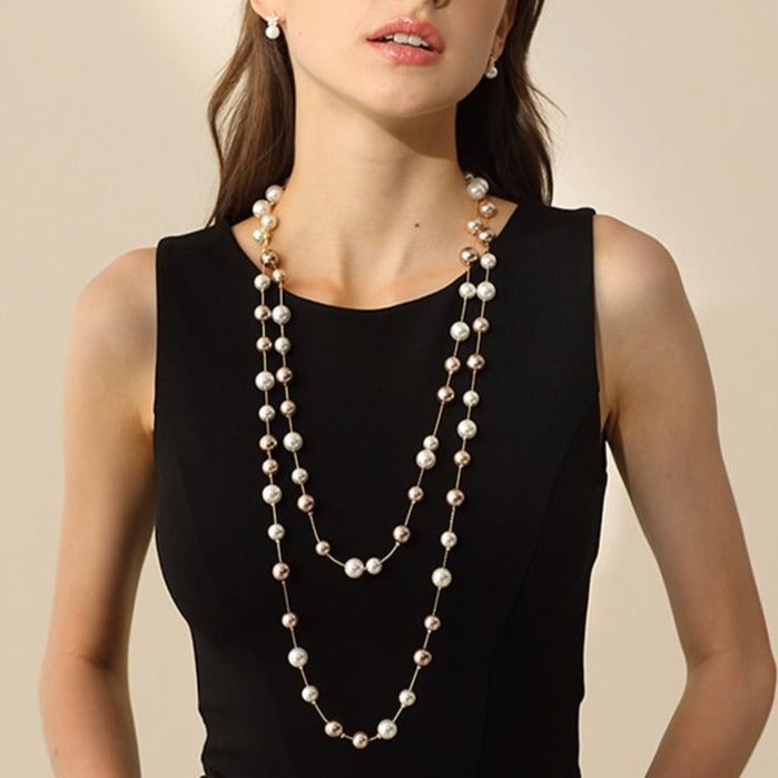 Multilayer Imitation Pearl Long Chains Necklace for Women as Sweater Accessories