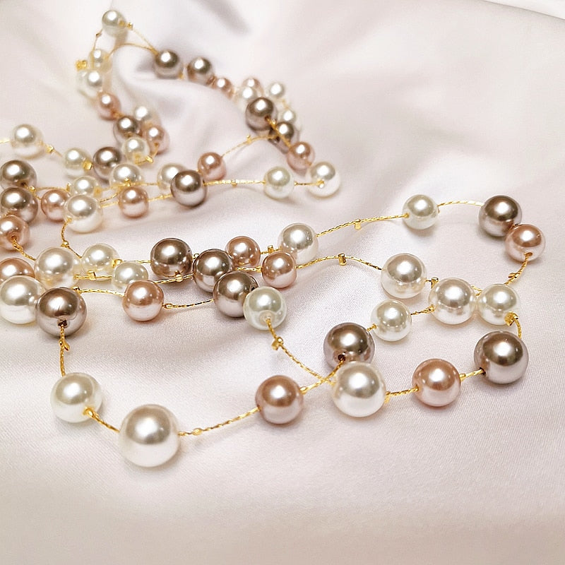 Multilayer Imitation Pearl Long Chains Necklace for Women as Sweater Accessories