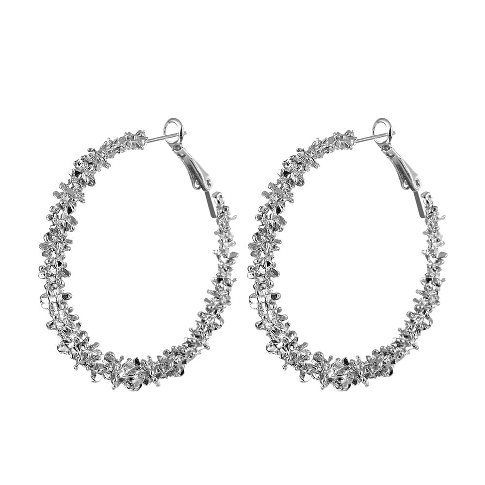 Luxury Jewelry Dazzling Statement Hoop Earrings for Women with Zircon in Silver Color