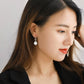 Elegant Imitation Pearl Dangle Earrings for Women with Zircon in Silver Color