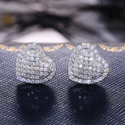 Dazzling Heart Stud Earrings for Women with Cubic Zirconia in Silver Color