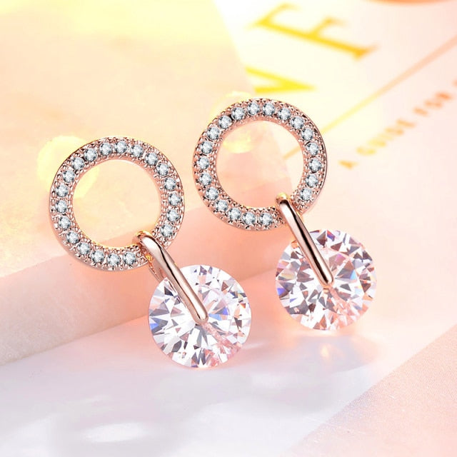 Korean Jewelry Brilliant Simple Drop Earrings for Women in Silver Color