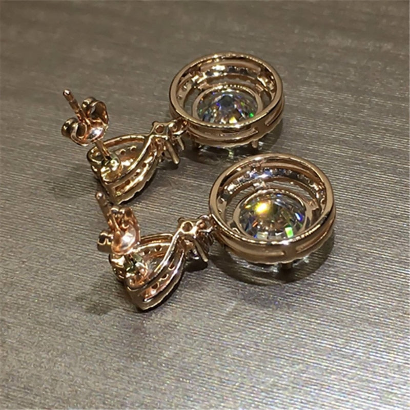 Dainty Heart Stud Earrings for Women with Big Round Cubic Zirconia in Gold Color