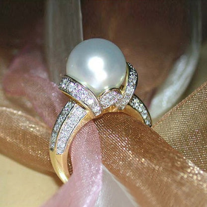 Wedding Jewelry Elegant Imitation Pearl Ring for Women with Zircon in Silver Color