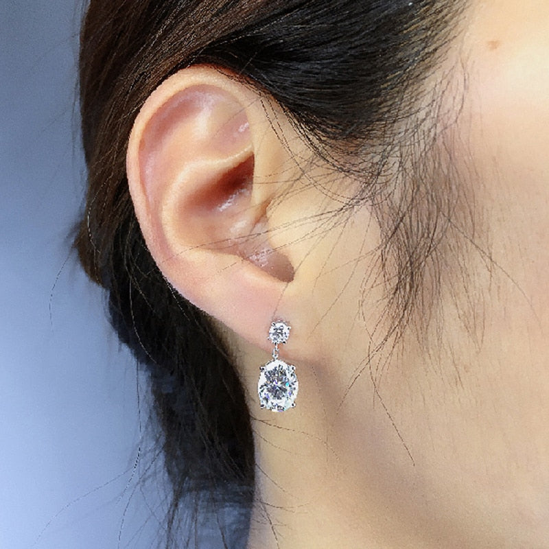 Luxury Jewelry Big Oval Cubic Zirconia Drop Earrings for Women in Silver Color