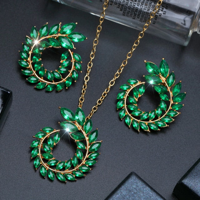 Wedding Jewelry Charming Green Square Crystal Jewelry Set for Women