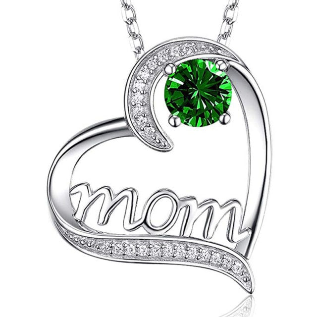 Fashion Jewelry MOM Letter Heart Pendant Necklace for Mother with Zircon in Silver Color