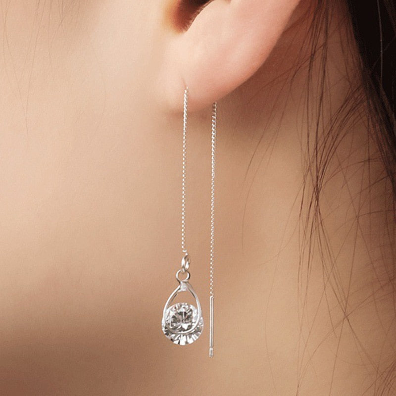Fashion Jewelry Simple Stylish Hanging Earrings for Women with Zircon in Silver Color