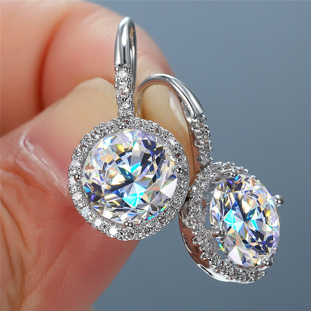 Fashion Jewelry Classic Round Drop Earrings for Women with Zircon in Silver Color