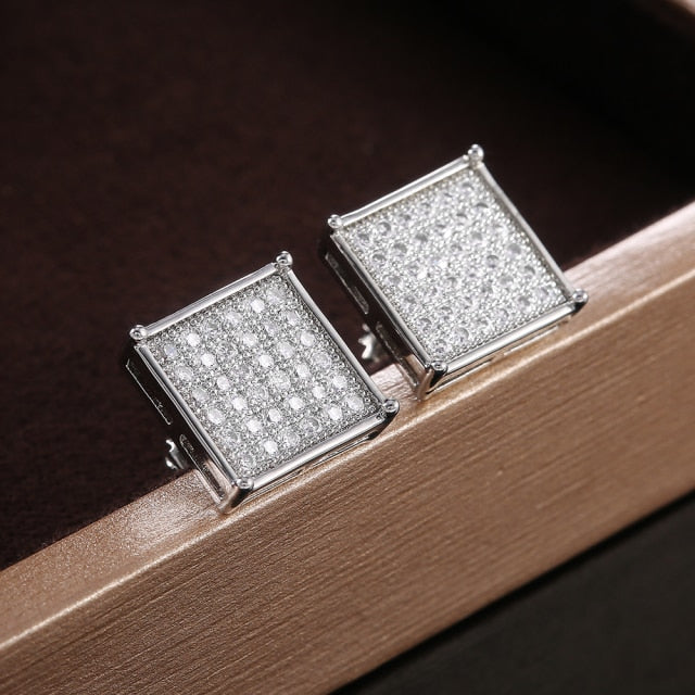 Hip Hop Jewelry Iced Out Micro Pave Square Stud Earrings with Cubic Zirconia
