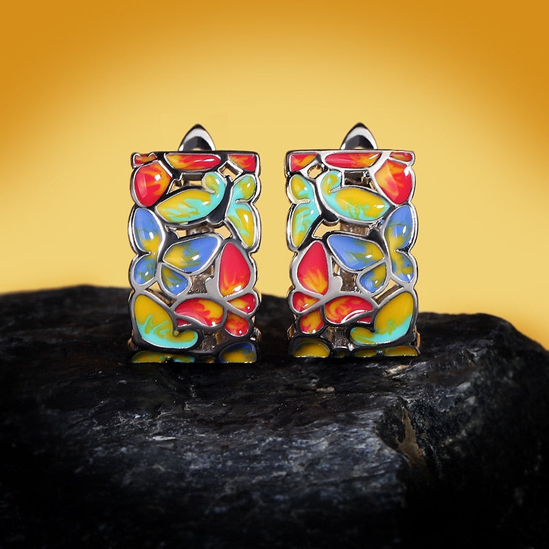 Hollow Colorful Butterfly Enamel Hoop Earrings for Women in 925 Sterling Silver