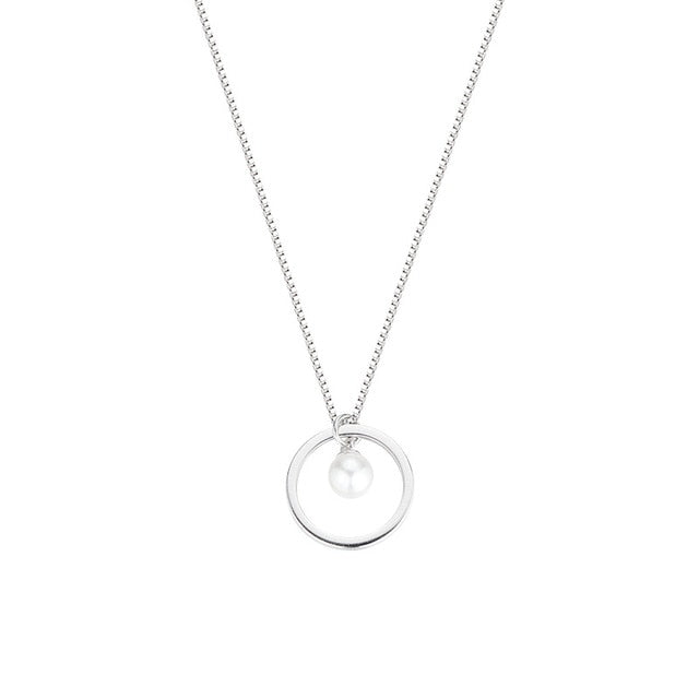 Fashion Jewelry Circle and Pearl Pendant Necklace for Women in 925 Sterling Silver