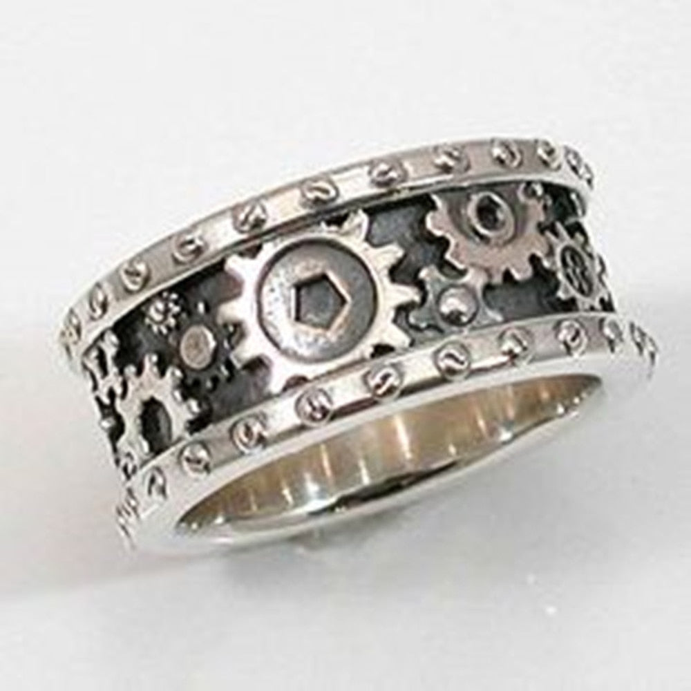 Punk Jewelry Creative Antique Silver Color Handmade Gears Metal Band Ring
