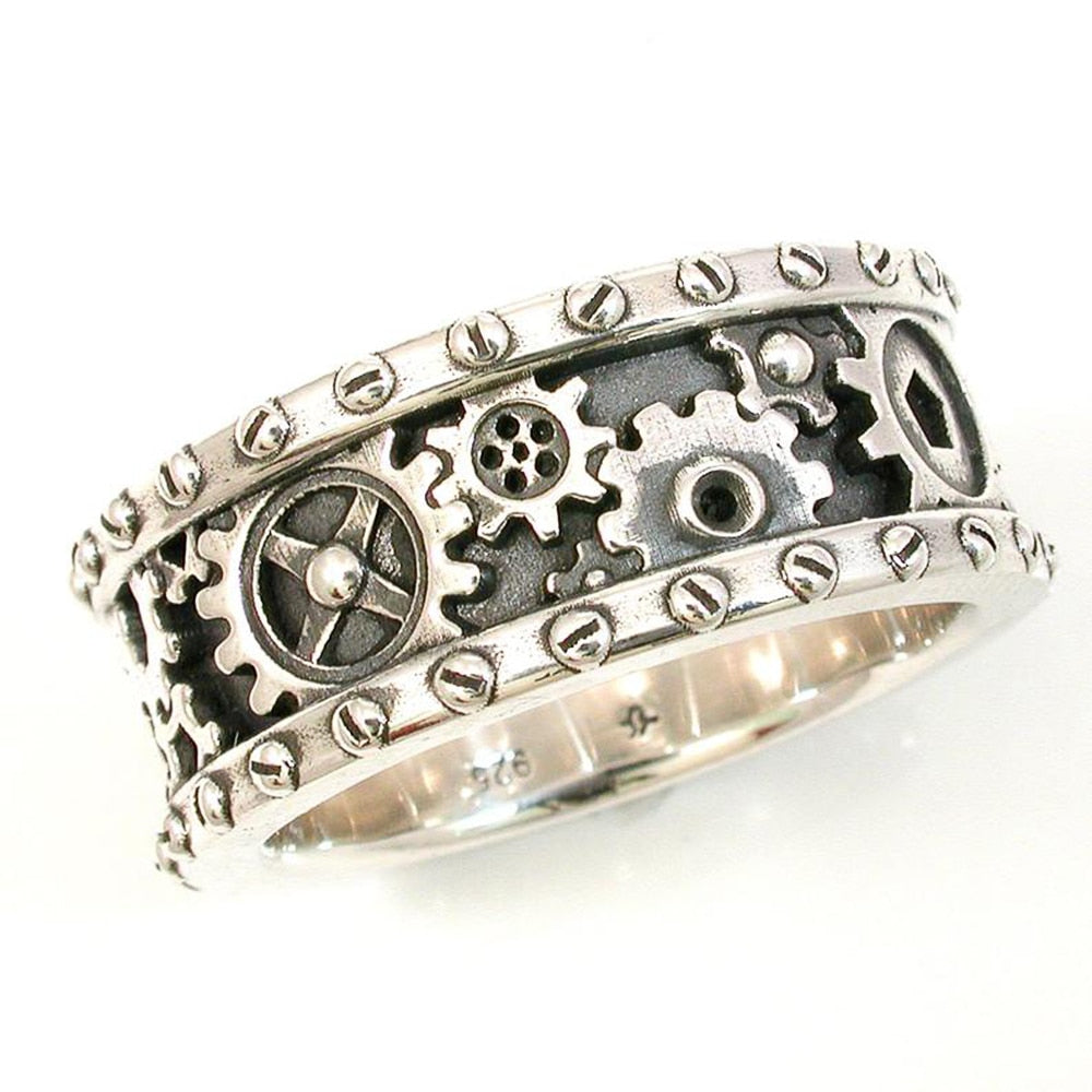 Punk Jewelry Creative Antique Silver Color Handmade Gears Metal Band Ring