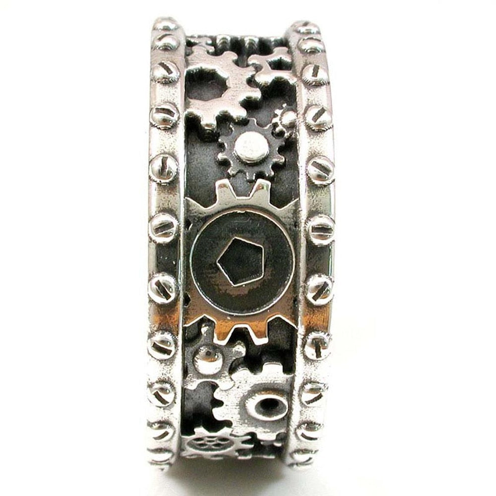 Punk Jewelry Creative Antique Silver Color Handmade Gears Metal Band Ring
