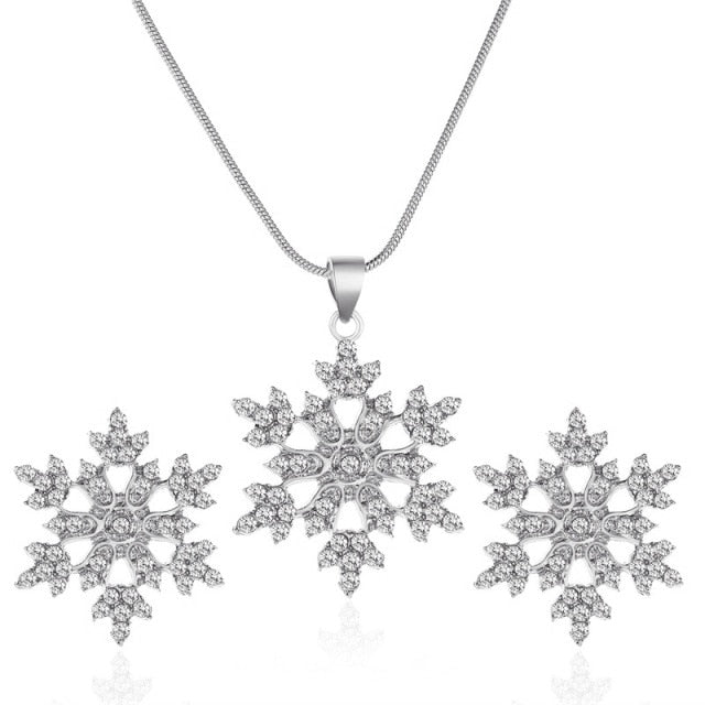 Snowflake Jewelry Set for Her with Zircon in Silver Color Engagement Jewelry