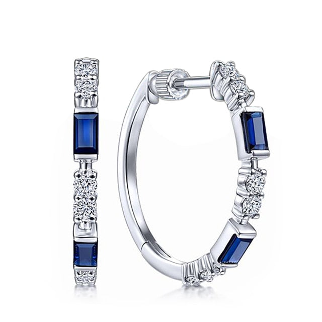 Fashion Jewelry Blue Crystal Hoop Earrings for Women with Zircon in Silver Color