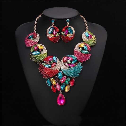 Wedding Jewelry Luxury Colorful Feather Crystal Jewelry Set for Bridal