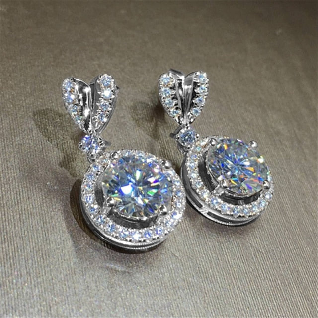 Dainty Heart Stud Earrings for Women with Big Round Cubic Zirconia in Gold Color