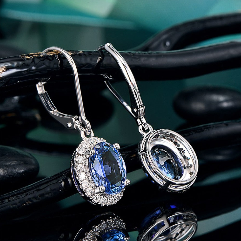 Fashion Jewelry Blue Simple Drop Earrings for Women with Zircon in Silver Color